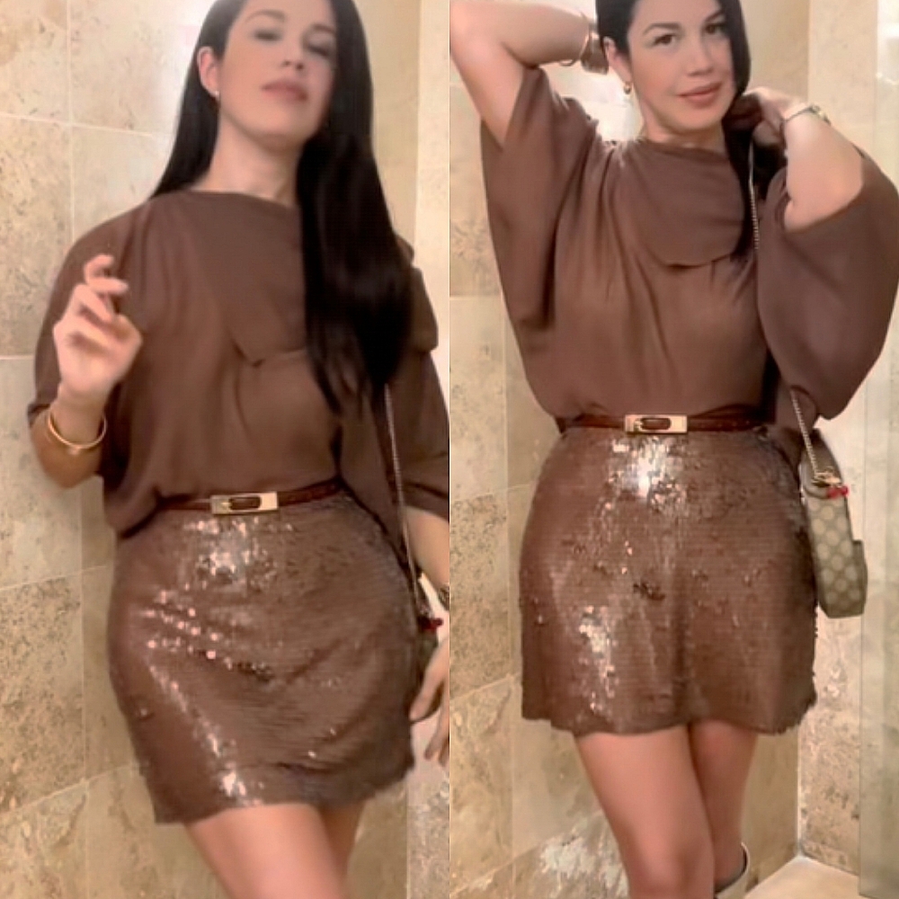 Zara SEQUIN MINI SKIRT BROWN